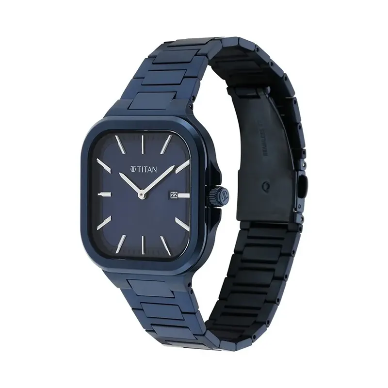 Titan Classique Slim Square Blue Dial Men's Watch- 90176QM01